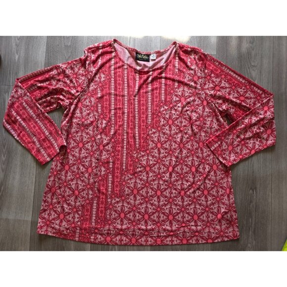 Bob Mackie Wearable Art Floral Pattern Red & Pink Long Sleeve Top Size 1X - Picture 4 of 8